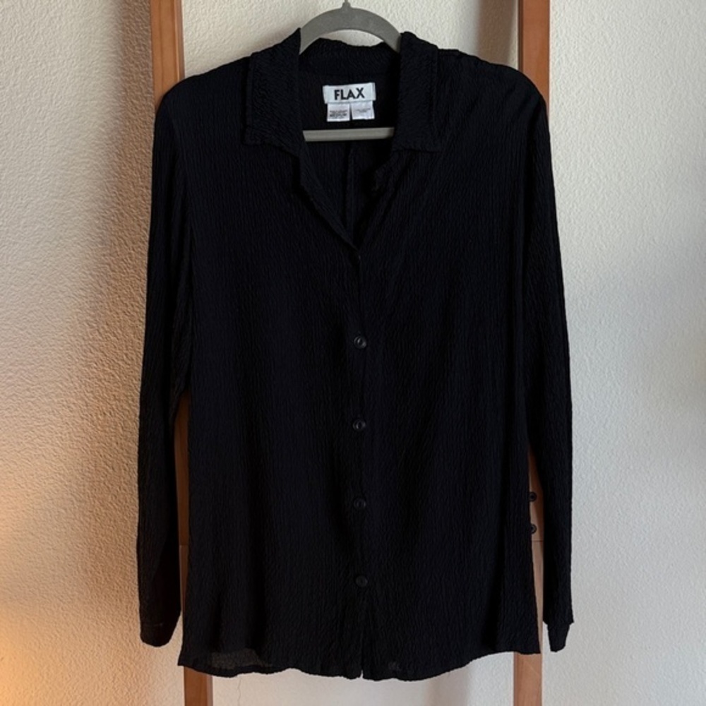 FLAX women’s textured Casual Black Button Down Shirt